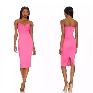 MORE TO COME Revolve Size Medium Sophia Strapless Midi Dress Barbie Pink Bodycon